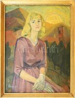 Rozgonyi jelzéssel: Szőke hölgy tájban, 1962. Olaj, vászon, fakeretben, 43x32 cm.