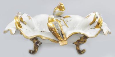 Madaras tál. Kézzel festett, aranyozott, jelzett, kopásokkal 35x28 cm