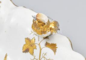 Madaras tál. Kézzel festett, aranyozott, jelzett, kopásokkal 35x28 cm