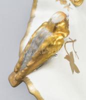 Madaras tál. Kézzel festett, aranyozott, jelzett, kopásokkal 35x28 cm