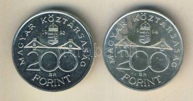 1992-94. 200Ft Ag "MNB" (1x) + "Deák" (1x) T:BU,2