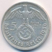 Német Harmadik Birodalom 1936D 5M Ag "Paul von Hindenburg" T:XF
German Third Reich 1936D ...