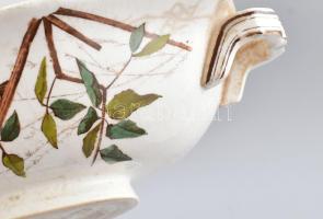 Auldon fajansz madaras tálka. Kézzel festett, jelzett, repedéssel 31x19 cm