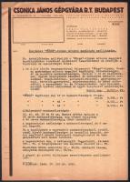 1948 Csonka János Gépgyára Rt. Fürge Mótoros kapálógép prospektusa, ezzel kapcsolatos levelezés és árajánlat, valamint az erre vonatkozó 3 db újságcikk