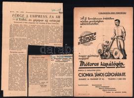 1948 Csonka János Gépgyára Rt. "Fürge" Mótoros kapálógép prospektusa, ezzel kapcsolatos le...