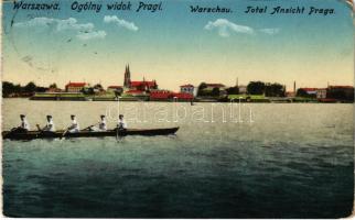 1916 Warszawa, Varsovie, Warschau, Warsaw; Ogólny widok / Totalansicht / general view with rowers (worn corners)
