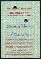 1961 Fővárosi Villamosvasút fényképes bérlete