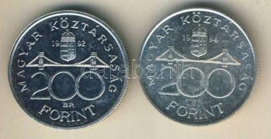 1992-94. 200Ft Ag "MNB" (1x) + "Deák" (1x) T:BU,2