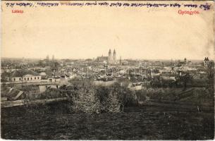 1910 Gyöngyös, látkép. Bendl Károly kiadása (ázott / wet damage)