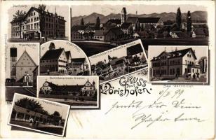 1899 (Vorläufer) Bad Wörishofen, Kurhaus, Pfarrkirche, Pfarrhof, Ankunft a. Rössle, Bad Geromiller, Dominikanerinnen Kloster, Wandelbahn. Art Nouveau, floral, litho (EK)