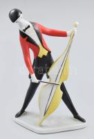 Zsolnay art deco hegedűs figura. Kézzel festett, jelzett, vonó letört 23 cm