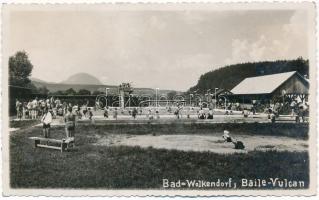 1937 Szászvolkány, Vulcan, Wolkendorf; Bad Wolkendorf / fürdő, csúszda / bath, bathers, slide, photo (Rb)