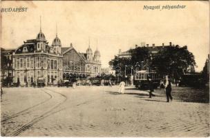 1918 Budapest VI. Nyugati pályaudvar, villamosok. Vasúti levelezőlapárusítás 8834. (EK)