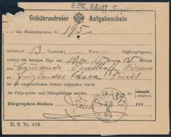 1895 Távirati díjnyugta "S.M. Schiff Tegetthoff"