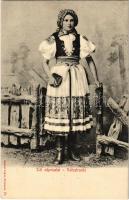 Tót (szlovák) népviselet. Gansel Lipót 72. (Trencsén) / Volkstracht / Slovak folklore, lady in traditional costume (Rb)