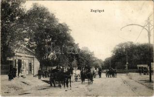 Budapest XII. Zugliget, utca, vendéglő táblája, Kloze Róbert üzlete, lovaskocsik (fl)