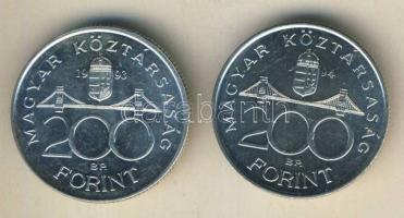 1993-94. 200Ft Ag "MNB" (1x) + "Deák" (1x) T:BU,2