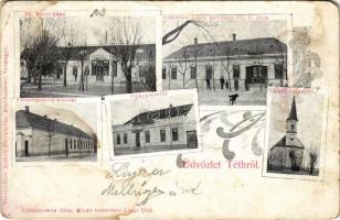 1904 Tét (Kisalföld), Dr. Fürst háza, Főszolgabírói hivatal, gyógyszertár, katolikus templom, Gestetner Lipót üzlete, háza és saját kiadása. Art Nouveau, floral (fl)