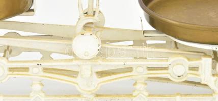 Antik osztrák mérleg, vas, bronz tálcákkal, kopással, h: 50 cm