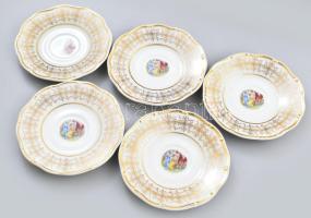 Cseh antik historizáló mintás teás készlet, 4 személyes, matricás, klf jelzésekkel, kopással, sérülé...