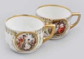 Cseh antik historizáló mintás teás készlet, 4 személyes, matricás, klf jelzésekkel, kopással, sérülé...