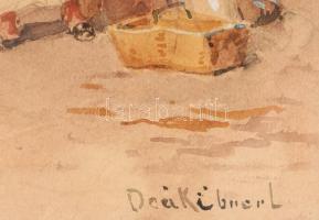 Deák Ébner Lajos (1850-1934): Piaci jelenet. Akvarell, papír. Jelzett. Dekoratív, üvegezett fakeretb...