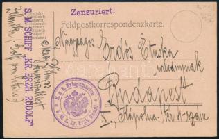 1915 Tábori posta levelezőlap "S.M.SCHIFF KR. ERZH. RUDOLF"