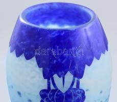 Verrerie Schneider Art Deco váza. Myrtilles sorozat. Többrétegű, savmaratott, kékes színű öntött üve...