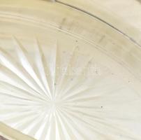 Art deco kínáló tál, metszett üveg betéttel. Lepattanással. 12x26 cm