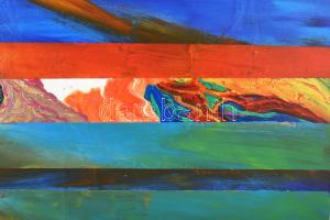 Kekecs Bence (?-): Színes sávok. Olaj, zománcfesték, vászon. Jelzés nélkül. 100x100 cm. KIZÁRÓLAG SZ...