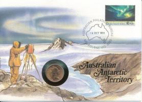 Ausztrál antarktiszi terület benne Ausztrália 1989. 2c felbélyegzett borítékban, bélyegzéssel, német nyelvű leírással T:UNC patina Australian Antarctic Territory in it Australia 1989. 2 Cents in envelope with stamp and cancellation, with German description C:UNC patina