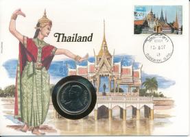 Thaiföld 1982. 5B Cu-Ni &quot;IX. Ráma&quot; érmés, felbélyegzett borítékban, bélyegzéssel, német nyelvű leírással T:UNC Thailand 1982. 5 Baht Cu-Ni &quot;Rama IX&quot; in envelope with stamp and cancellation, with German description C:UNC Krause Y#160