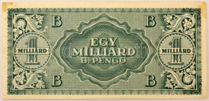 1946. 1.000.000.000BP T:XF felső sarkokon ragasztónyom, alsó él mentén sérült papír / Hungary 1946. ...