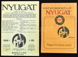 Volt egyszer egy lap: Nyugat. Válogatás 34 évfolyam írásaiból. Kaján Tibor rajzaival. Vál. és szerk.: Veress István. Bp., 2008, Arión és Pallas Páholy. Kiadói kartonált papírkötés, foltos! + Nyugat. 3. szám: Madách-szám. 1999-es, hasonmás kiadás.