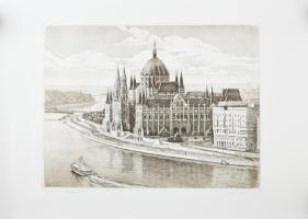 Jurida Károly (1935-2009): Parlament, Rézkarc, papír. Jelzett. Számozott (17/50). Feltekerve. 29x38 cm