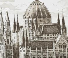 Jurida Károly (1935-2009): Parlament, Rézkarc, papír. Jelzett. Számozott (17/50). Feltekerve. 29x38 ...