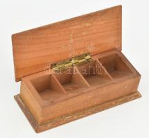cca 1920 Kreutle Ferencz Budapest bélyegtartó dobozka, lovaskocsi motívummal festett, 14x6x4 cm