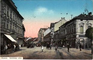 1914 Miskolc, Széchenyi utca, villamos, Korona Szálloda. Grünwald Ignác kiadása