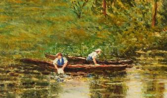 Jelzés nélkül: Vízparti élet. Olaj, fa. Dekoratív fakeretben, 40×50 cm