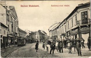 1911 Miskolc, Széchenyi utca, villamos, Weissberg Adolf Özv. utóda divatáruháza, üzletek (EK)