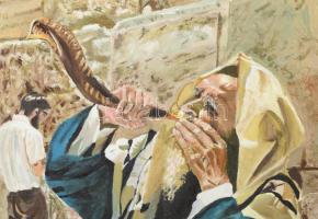 Jelzés nélkül: Siratófal, Jeruzsálem. Olaj, vászon. Dekoratív fakeretben, 33×42,5 cm