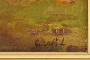 Gazafi L jelzéssel: Juhász nyájával. Olaj, vászon. Dekoratív fakeretben, 55×65 cm