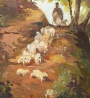 Gazafi L jelzéssel: Juhász nyájával. Olaj, vászon. Dekoratív fakeretben, 55×65 cm