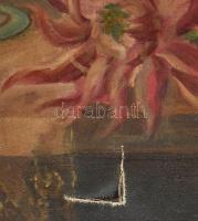 Hatvani Emecz jelzéssel: Csendélet, 1948. Olaj, vászon, sérült. Dekoratív, sérült fakeretben. 60x80 ...