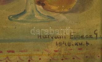 Hatvani Emecz jelzéssel: Csendélet, 1948. Olaj, vászon, Dekoratív, sérült fakeretben. 61x80 cm