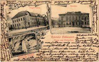 1906 Dobsina, Dobschau; Polgári iskola, városház, Jégbarlangi nagyterem, belső / school, town hall, ice cave interior. Art Nouveau, floral