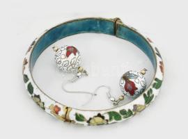 Tűzzománc ékszer szett: karkötő, fülbevaló, nyaklánc 52 cm, karkötő