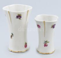 2 db Drasche és Kőbányai porcelán váza, Kézzel festett, jelzett, kis kopással 8 cm, 10 cm