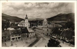 1941 Rozsnyó, Roznava; Rákóczi tér az őrtoronyból, Schnitzer és Hangya üzlet / square, shops