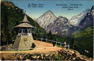 Tátra, Magas-Tátra, Vysoké Tatry; Tarpatak-völgy, Szilágyi Dezső emléktorony, kilátó / Kohlbacher Tal, Szilágyi-Denkmal / Studená dolina / memorial lookout tower, monument